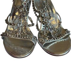 Valerie Stevens Silver Strappy Heel Rhinestone Embellishment 6.5